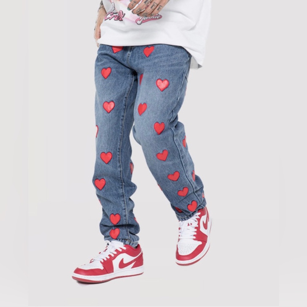 Made Extreme Men’s Size XL 32/33x29 Heart ❤️ Embroidered Blue Denim Jeans